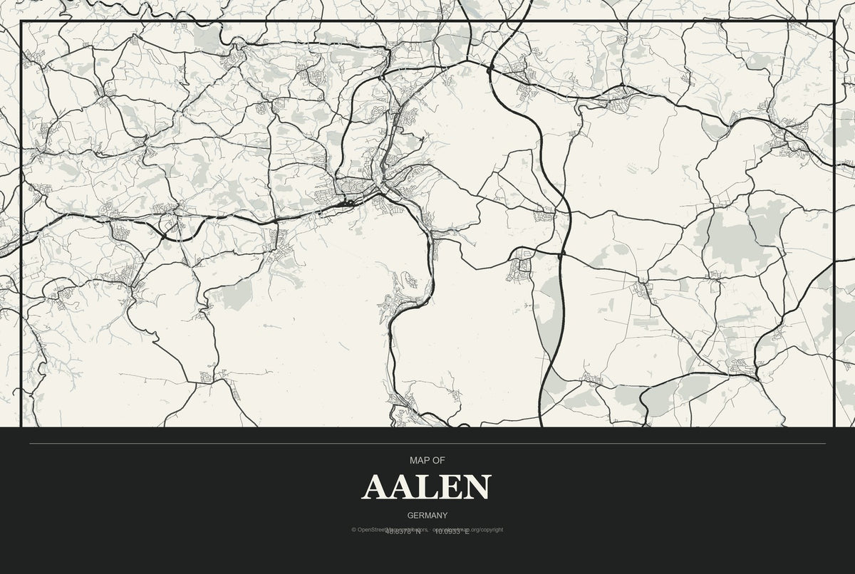 Aalen, Germany City Map Aluminum Sign in Museum Plaque style