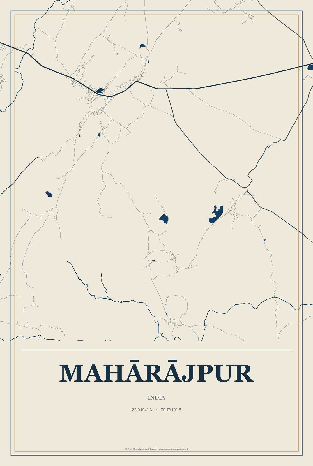 Mahārājpur, India City Map Aluminum Sign in Coastal Cutout style