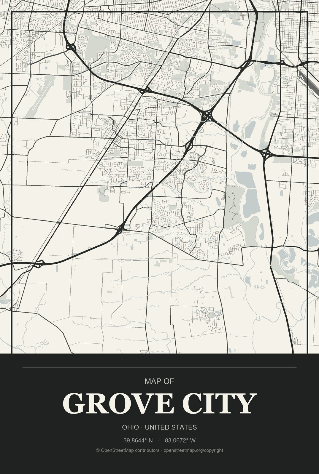Grove City, Ohio City Map Aluminum Sign in Museum Plaque style