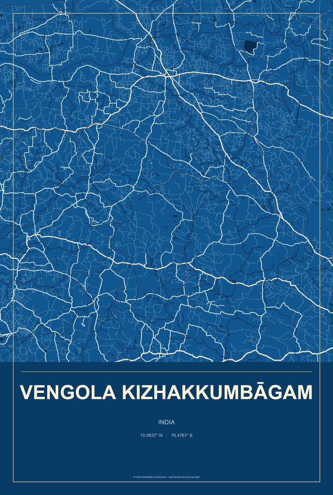 Vengola Kizhakkumbāgam, India City Map Aluminum Sign in Harbor Cobalt style