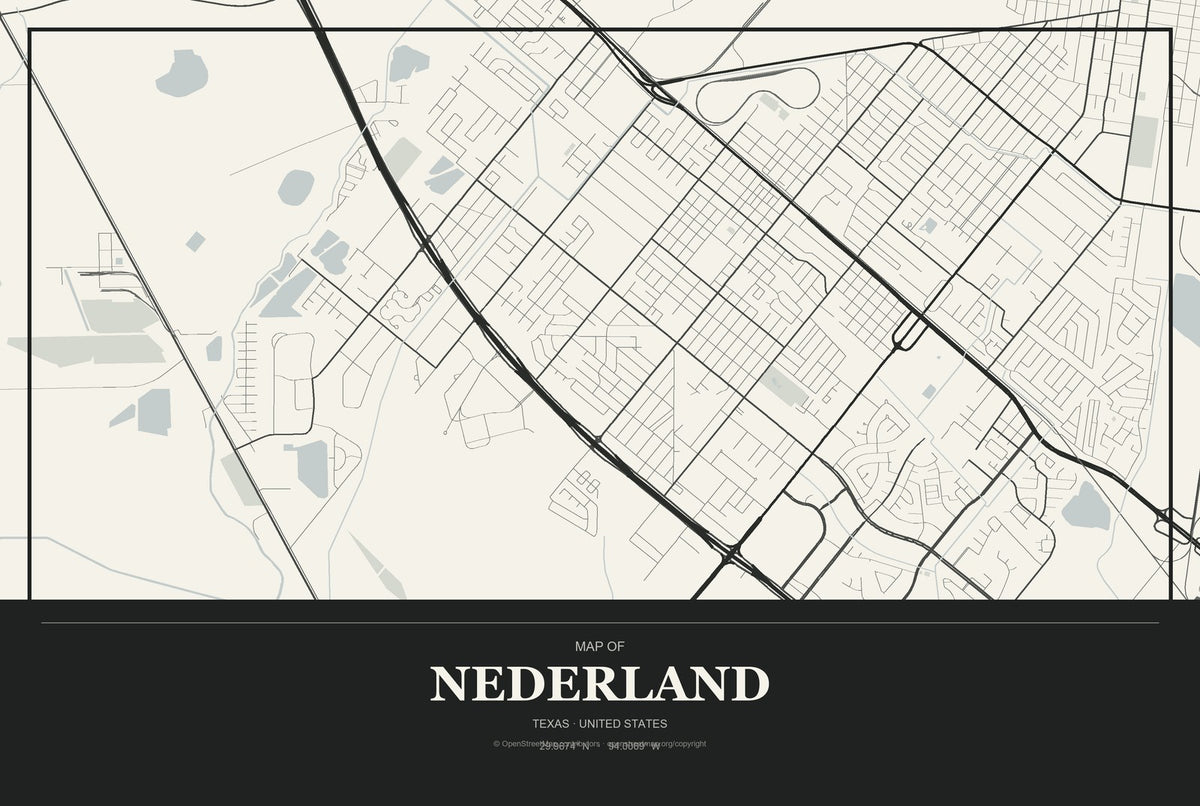 Nederland, Texas City Map Aluminum Sign in Museum Plaque style