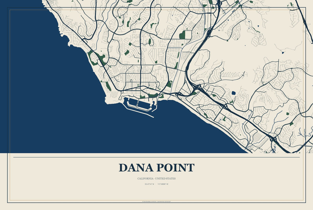 Dana Point, California City Map Aluminum Sign in Coastal Cutout style