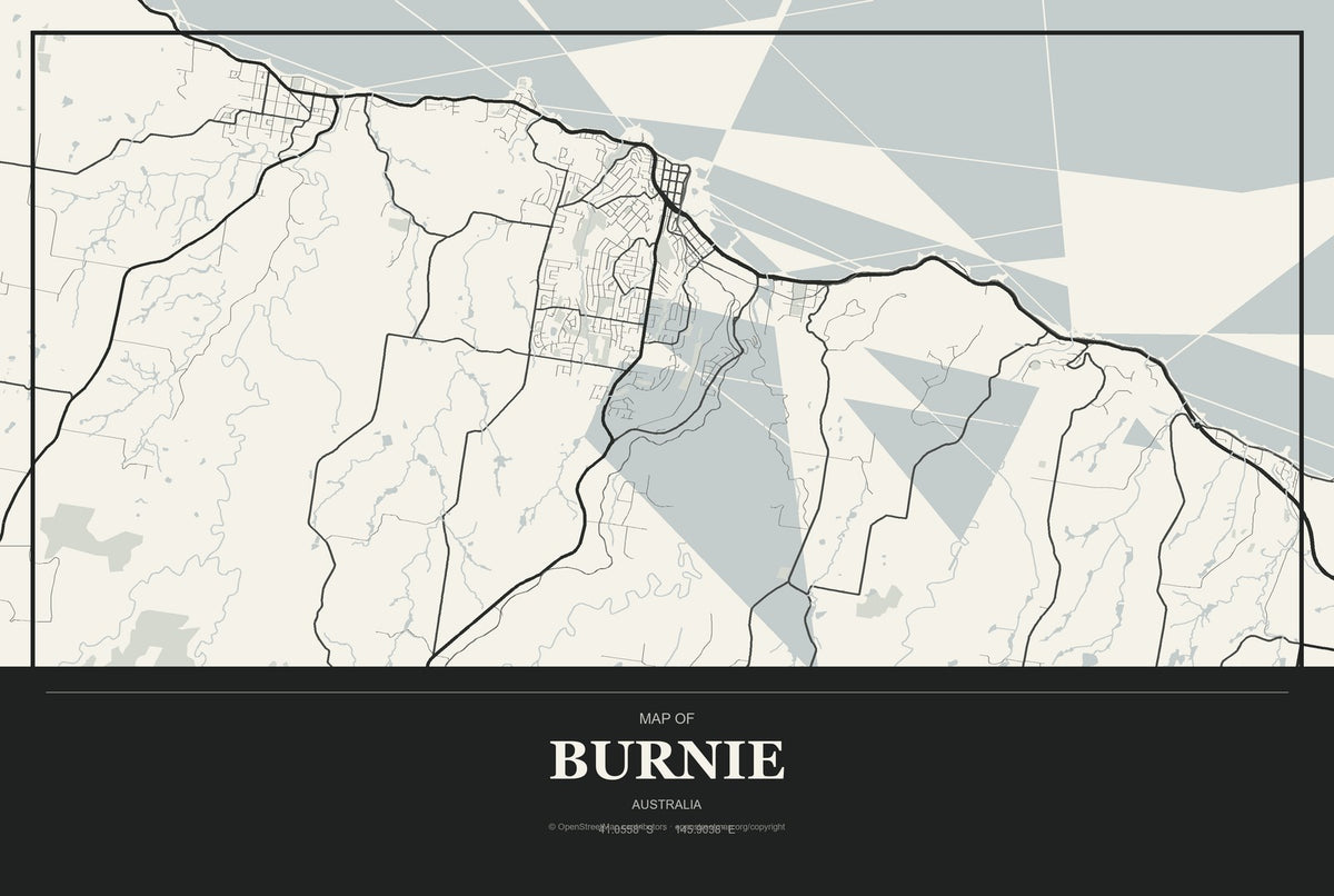 Burnie, Australia City Map Aluminum Sign in Museum Plaque style