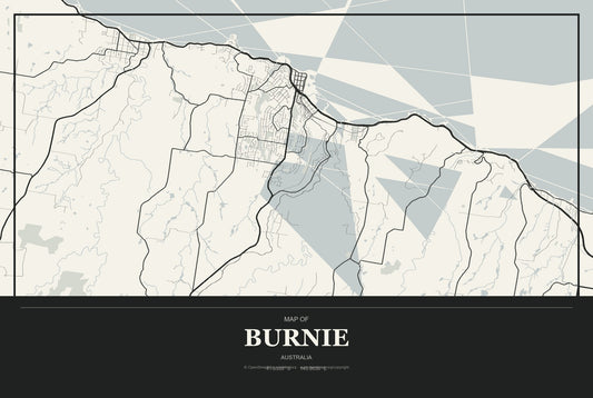 Burnie, Australia City Map Aluminum Sign in Museum Plaque style