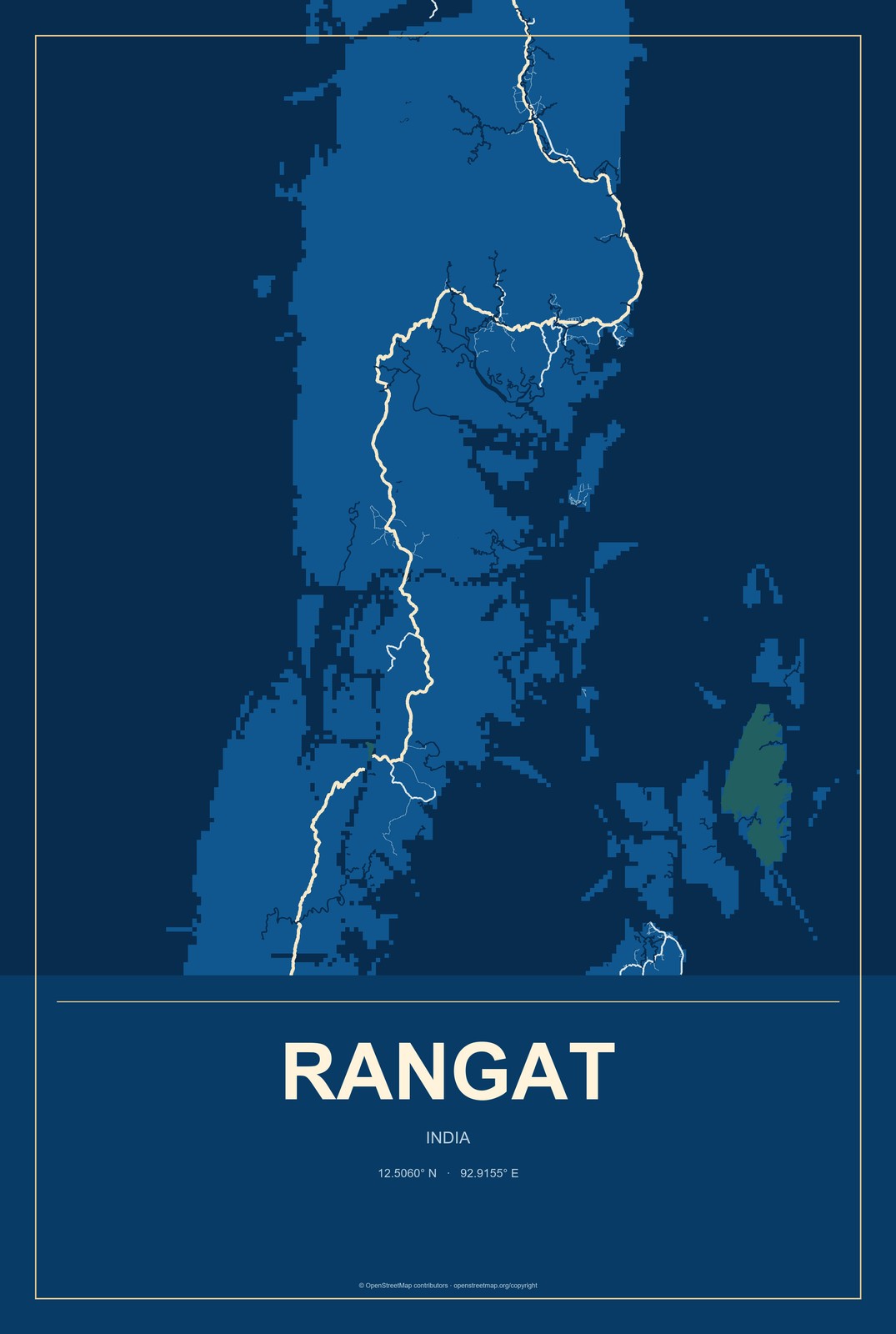Rangat, India City Map Aluminum Sign in Harbor Cobalt style