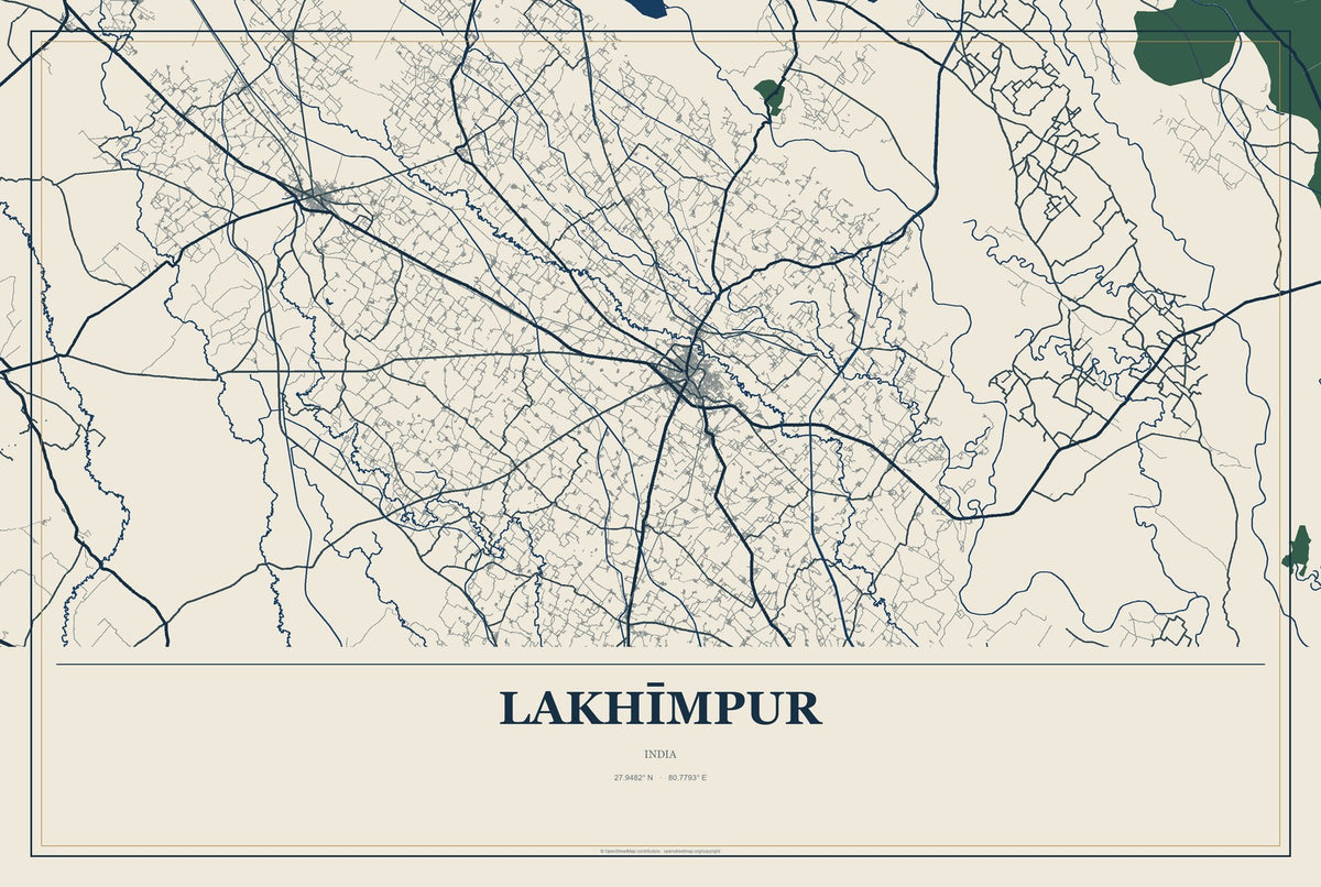 Lakhīmpur, India City Map Aluminum Sign in Coastal Cutout style