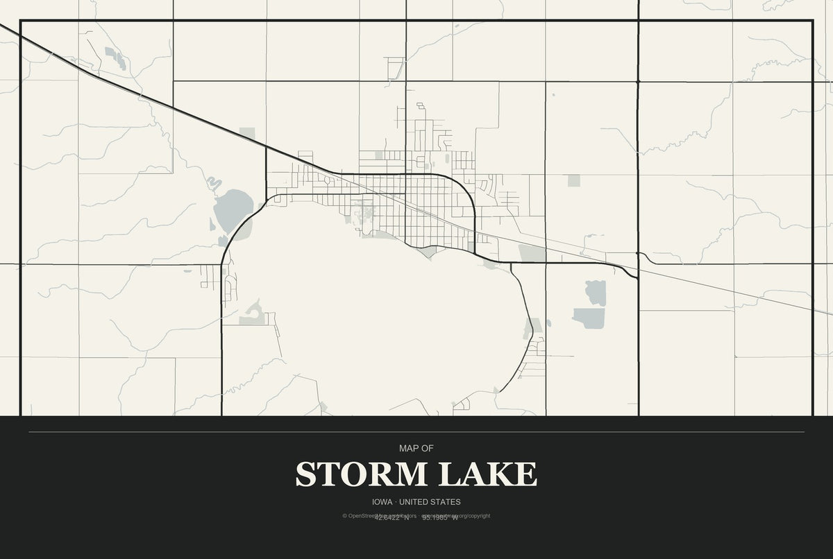 Storm Lake, Iowa City Map Aluminum Sign in Museum Plaque style