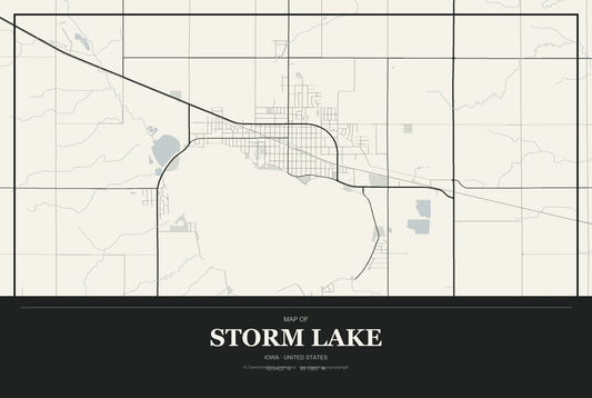 Storm Lake, Iowa City Map Aluminum Sign in Museum Plaque style