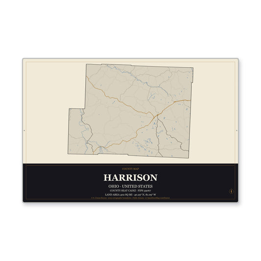 Harrison County, Ohio Map Aluminum Sign in Museum Plaque style