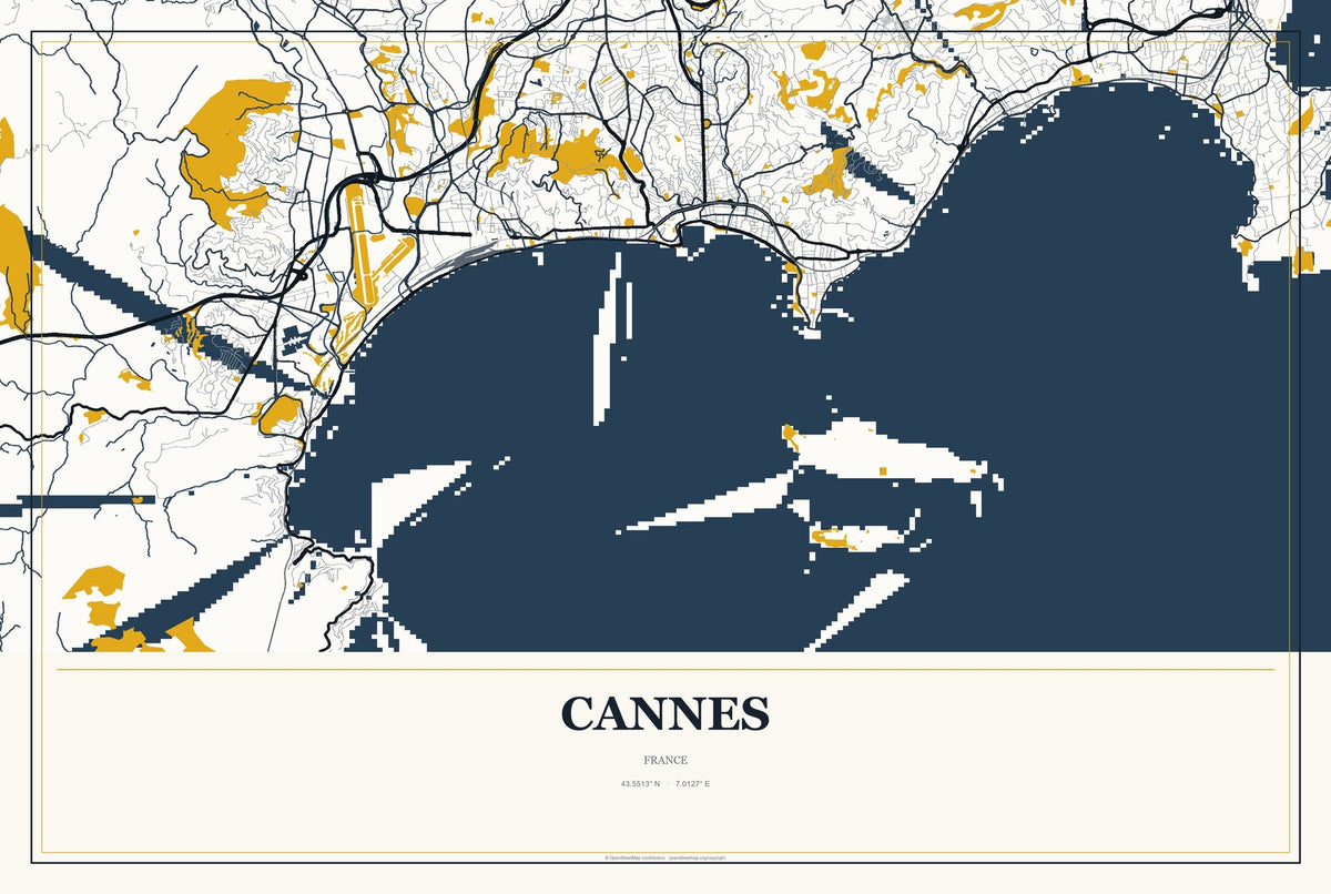 Cannes, France City Map Aluminum Sign in Citrine Modern style