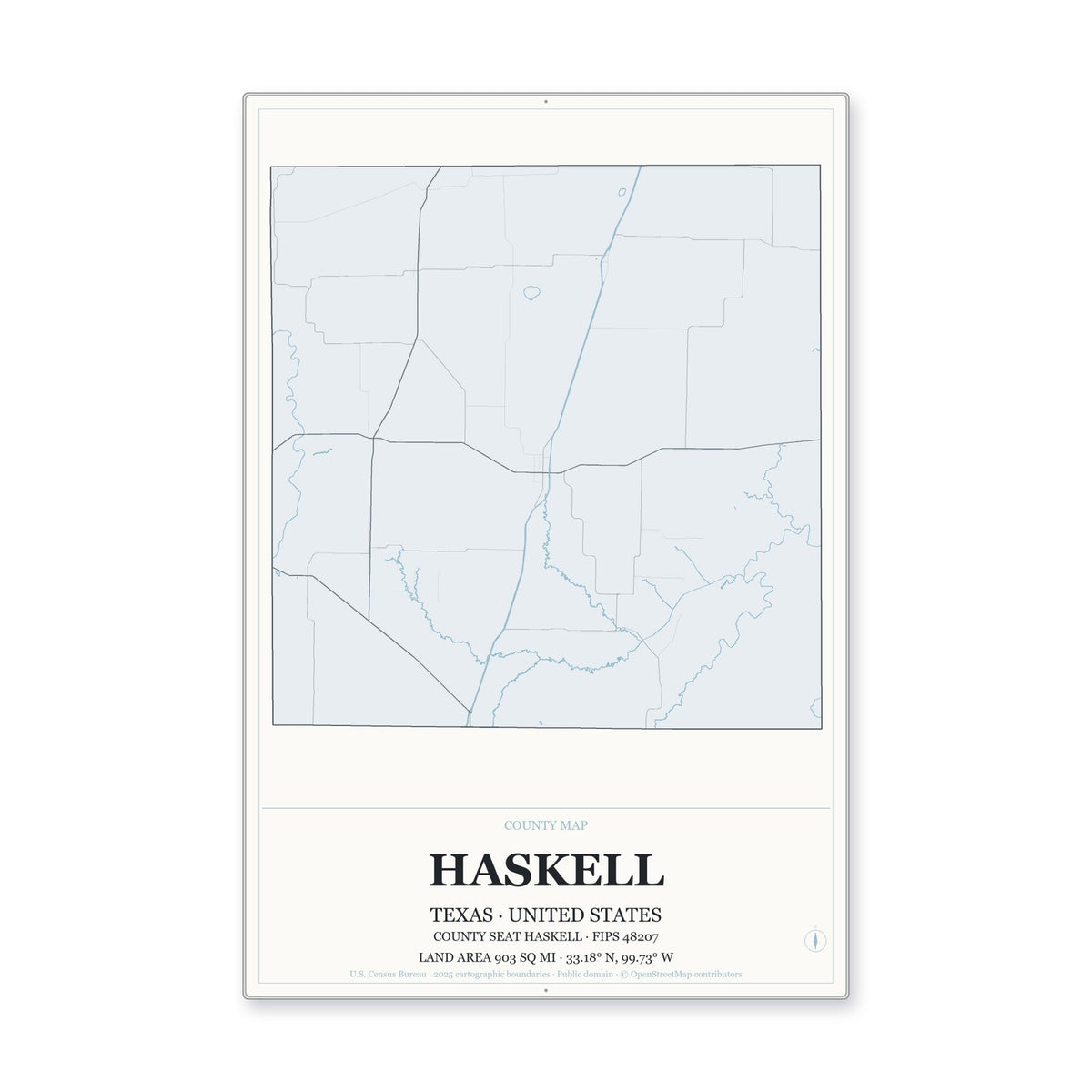 Haskell County, Texas Map Aluminum Sign in Gallery Air style