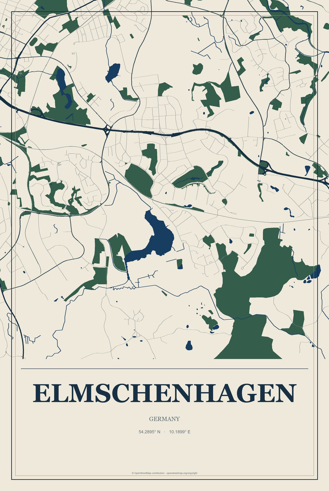 Elmschenhagen, Germany City Map Aluminum Sign in Coastal Cutout style