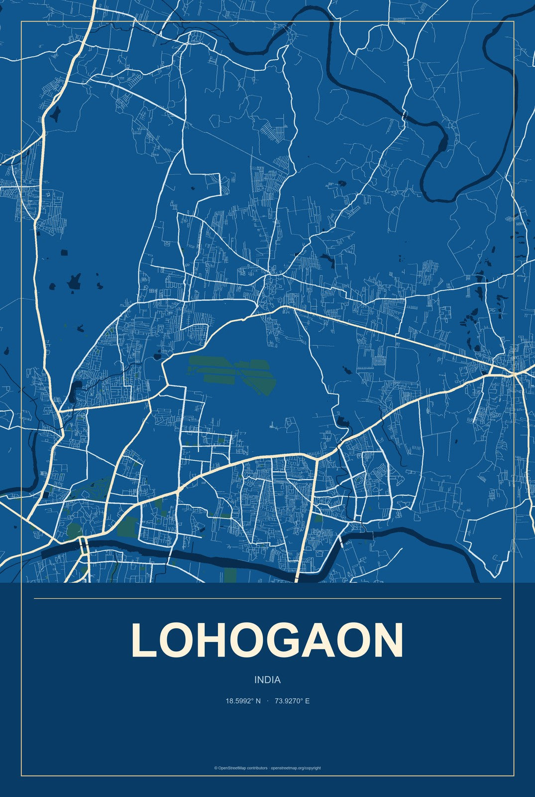 Lohogaon, India City Map Aluminum Sign in Harbor Cobalt style