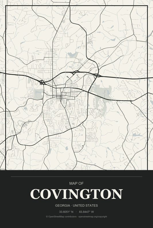 Covington, Georgia City Map Aluminum Sign in Museum Plaque style