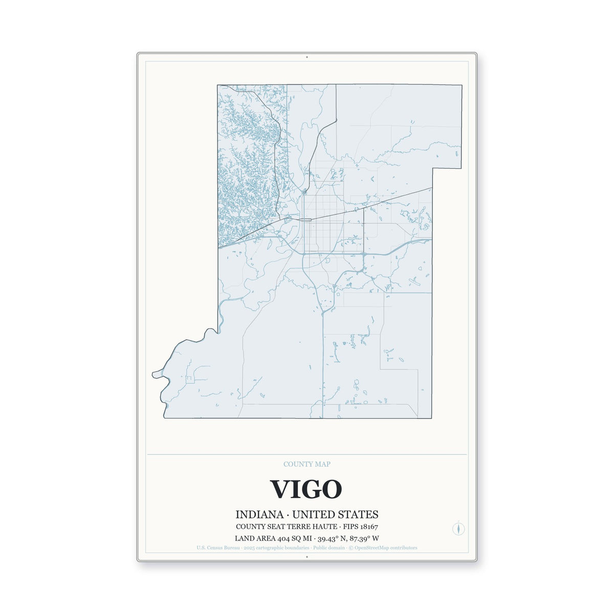 Vigo County, Indiana Map Aluminum Sign in Gallery Air style