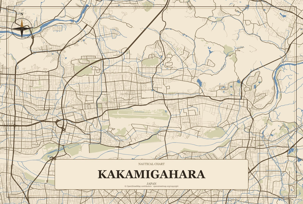 Kakamigahara, Japan City Map Aluminum Sign in Heritage Nautical style