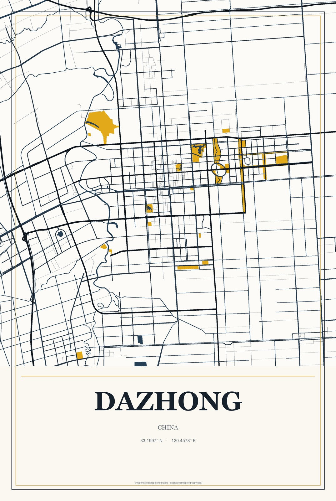 Dazhong, China City Map Aluminum Sign in Citrine Modern style