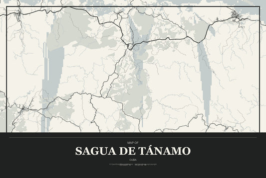 Sagua de Tánamo, Cuba City Map Aluminum Sign in Museum Plaque style