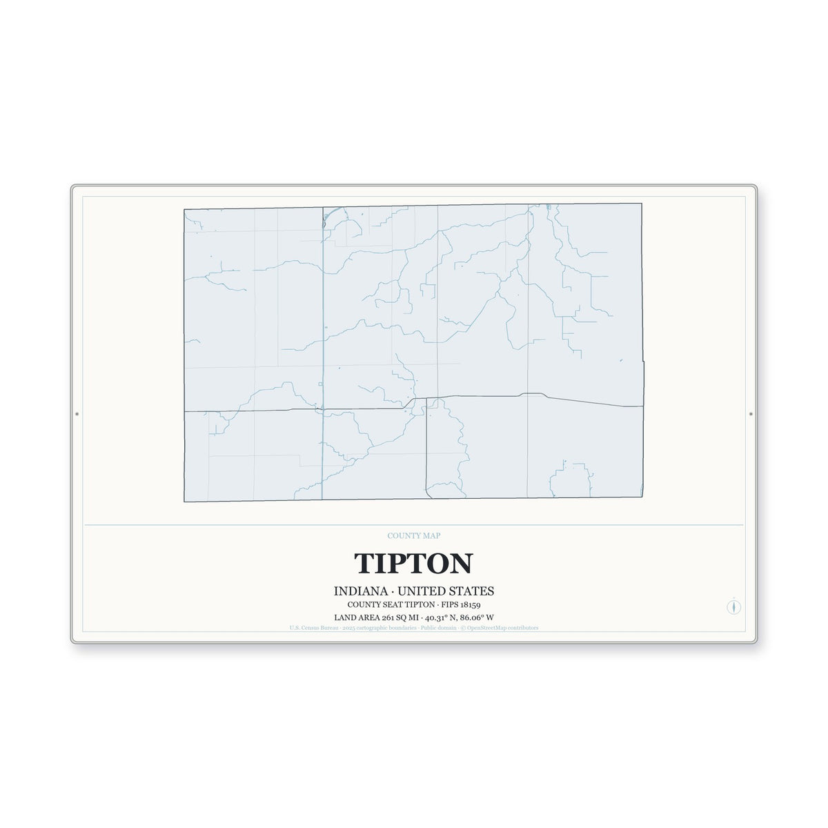 Tipton County, Indiana Map Aluminum Sign in Gallery Air style