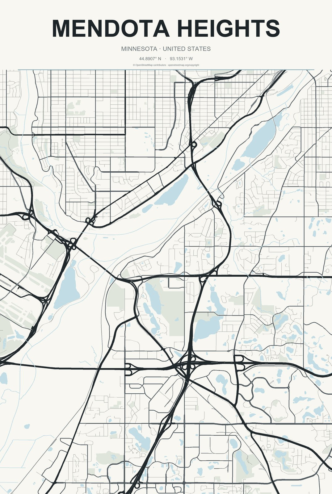 Mendota Heights, Minnesota City Map Aluminum Sign in Headline Atlas style