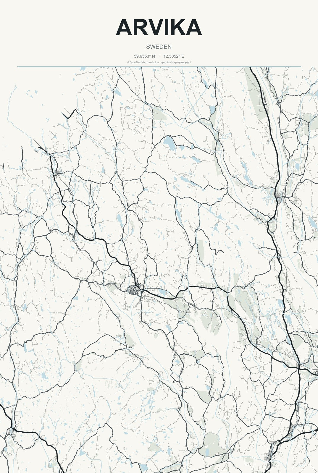 Arvika, Sweden City Map Aluminum Sign in Headline Atlas style
