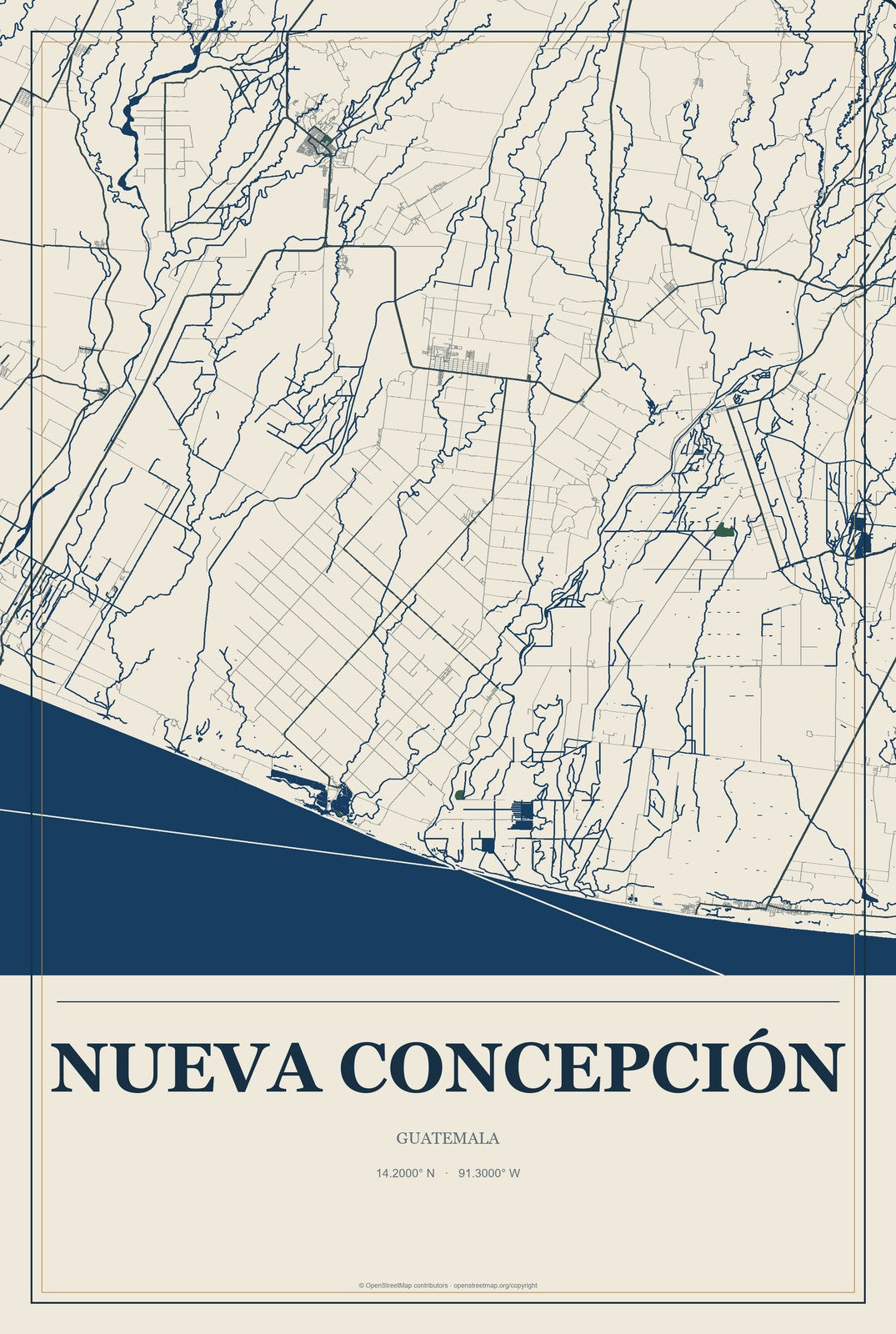 Nueva Concepción, Guatemala City Map Aluminum Sign in Coastal Cutout style