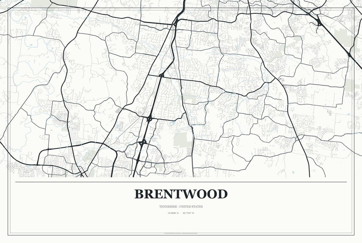Brentwood, Tennessee City Map Aluminum Sign in Gallery Air style