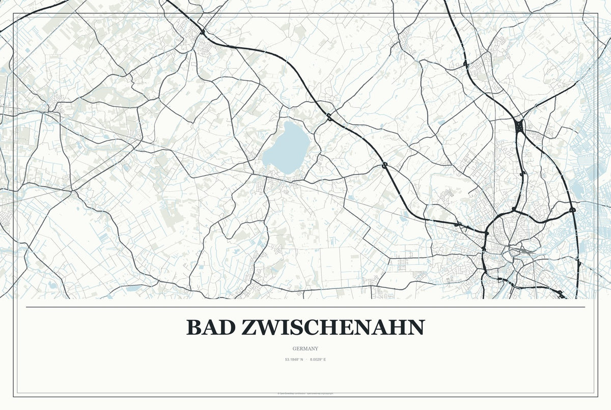 Bad Zwischenahn, Germany City Map Aluminum Sign in Gallery Air style