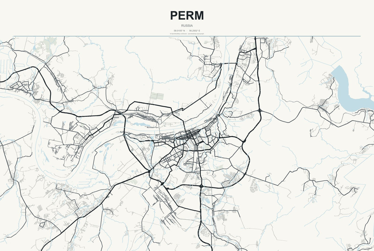 Perm, Russia City Map Aluminum Sign in Headline Atlas style