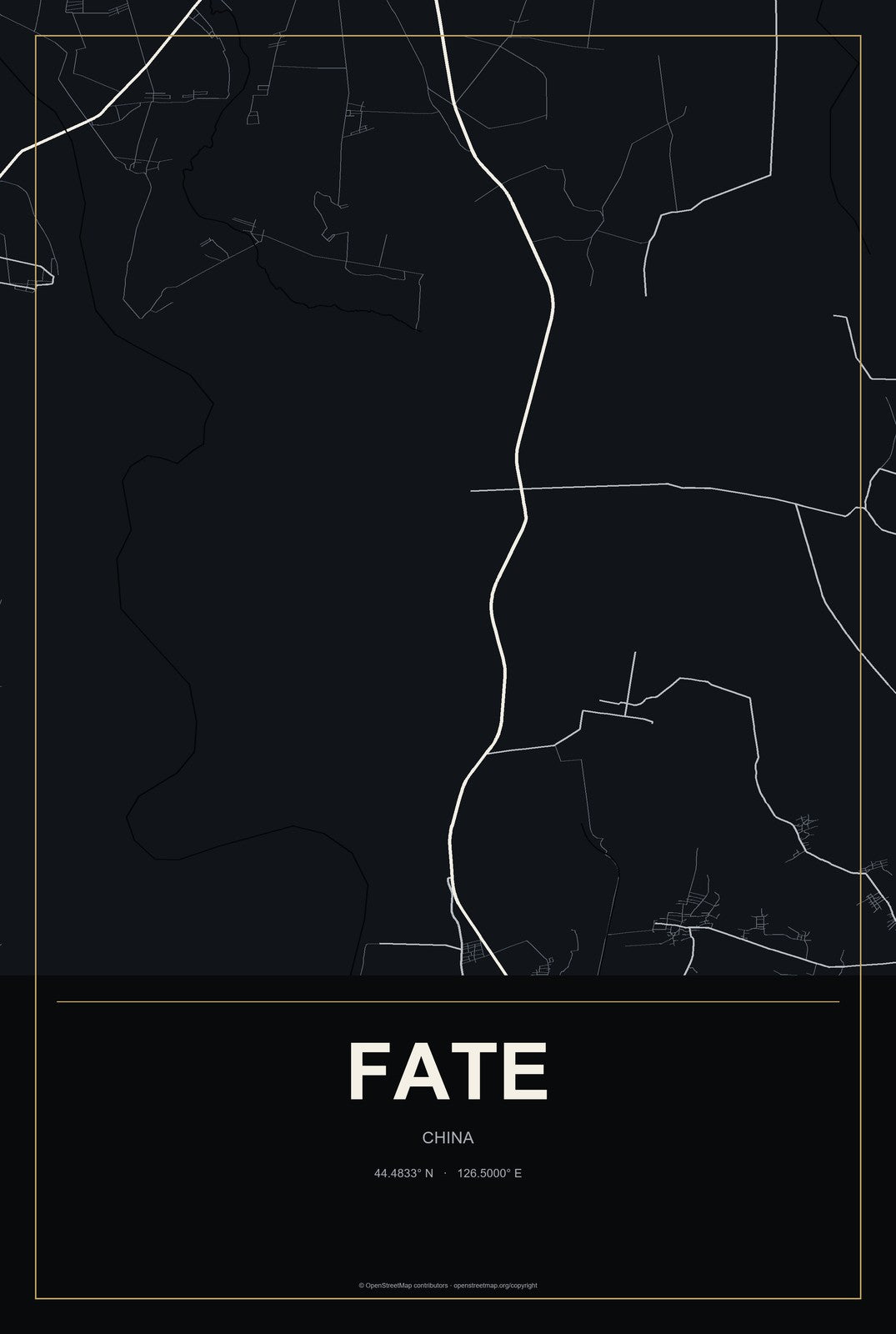 Fate, China City Map Aluminum Sign in Metropolitan Noir style