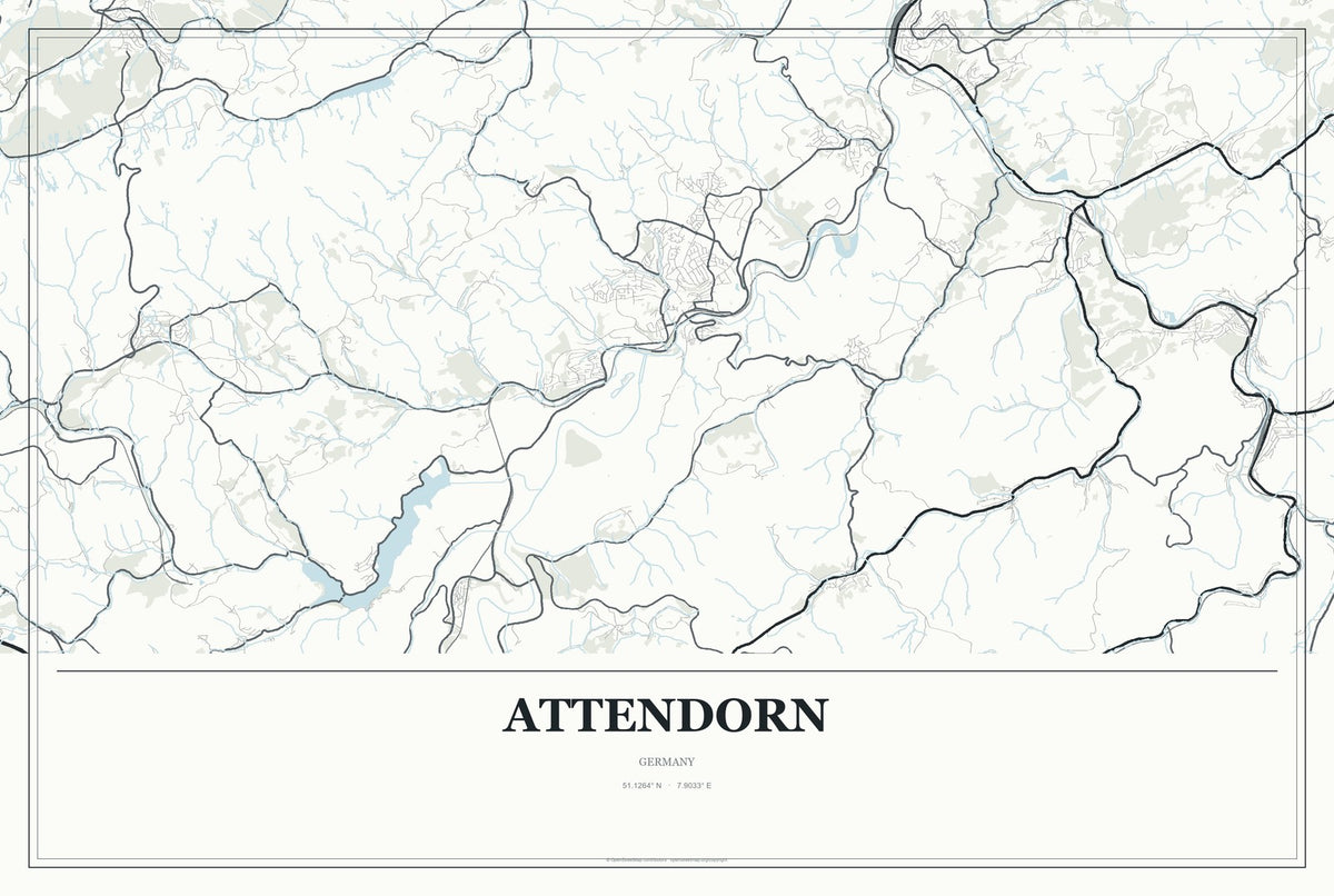 Attendorn, Germany City Map Aluminum Sign in Gallery Air style