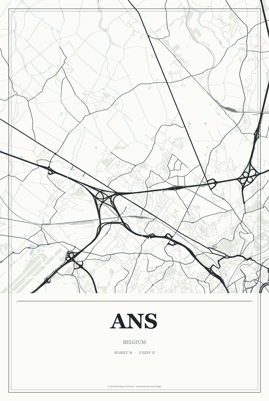 Ans, Belgium City Map Aluminum Sign in Gallery Air style