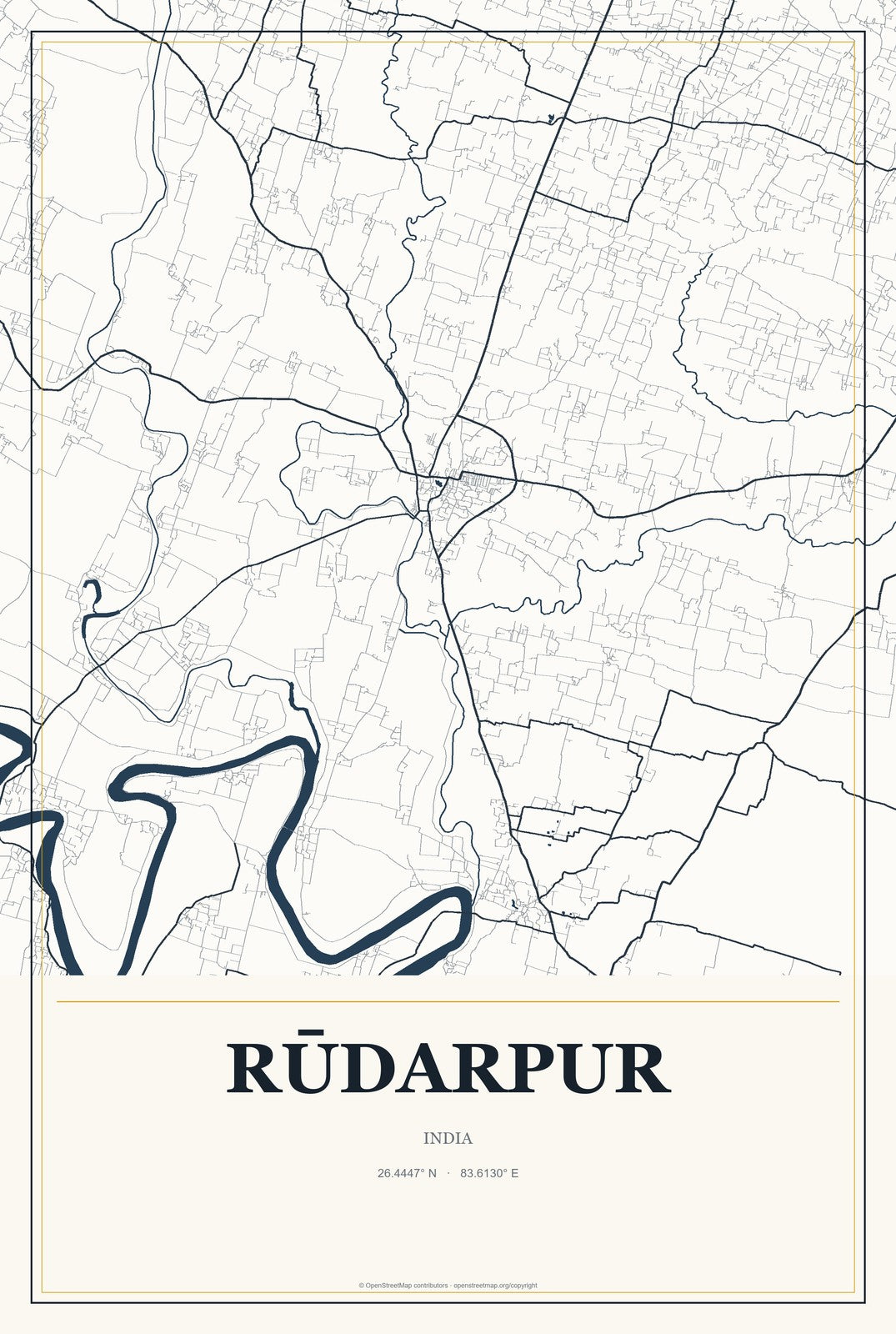 Rūdarpur, India City Map Aluminum Sign in Citrine Modern style