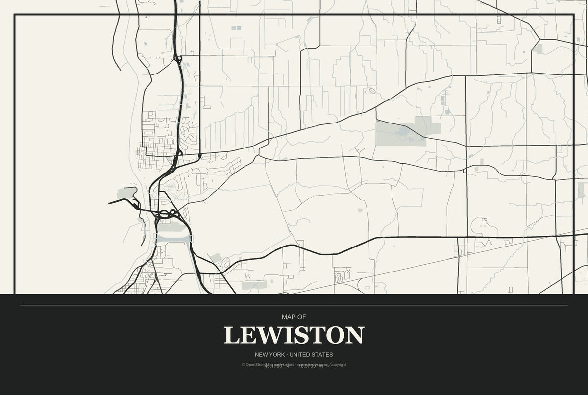 Lewiston, New York City Map Aluminum Sign in Museum Plaque style