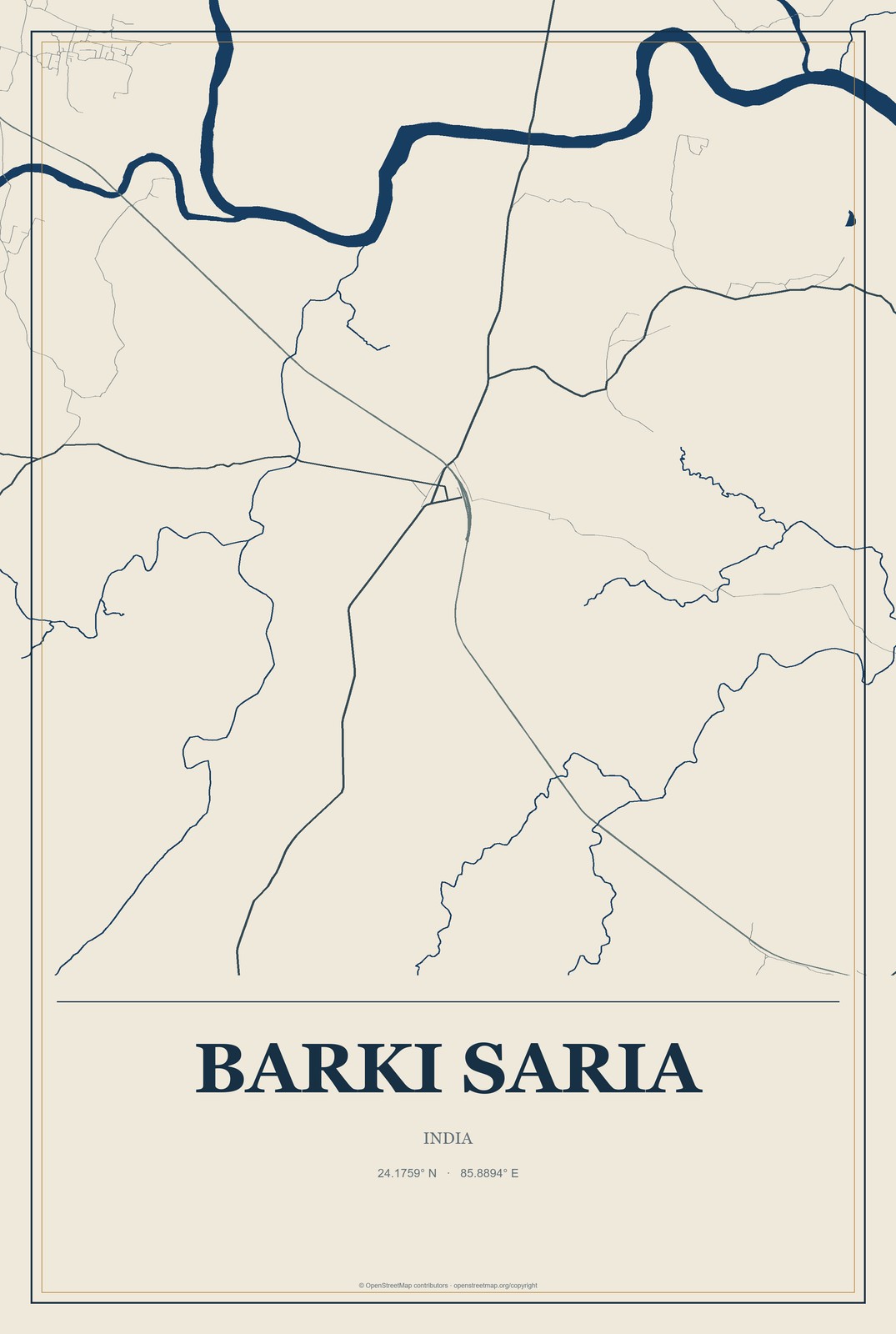 Barki Saria, India City Map Aluminum Sign in Coastal Cutout style