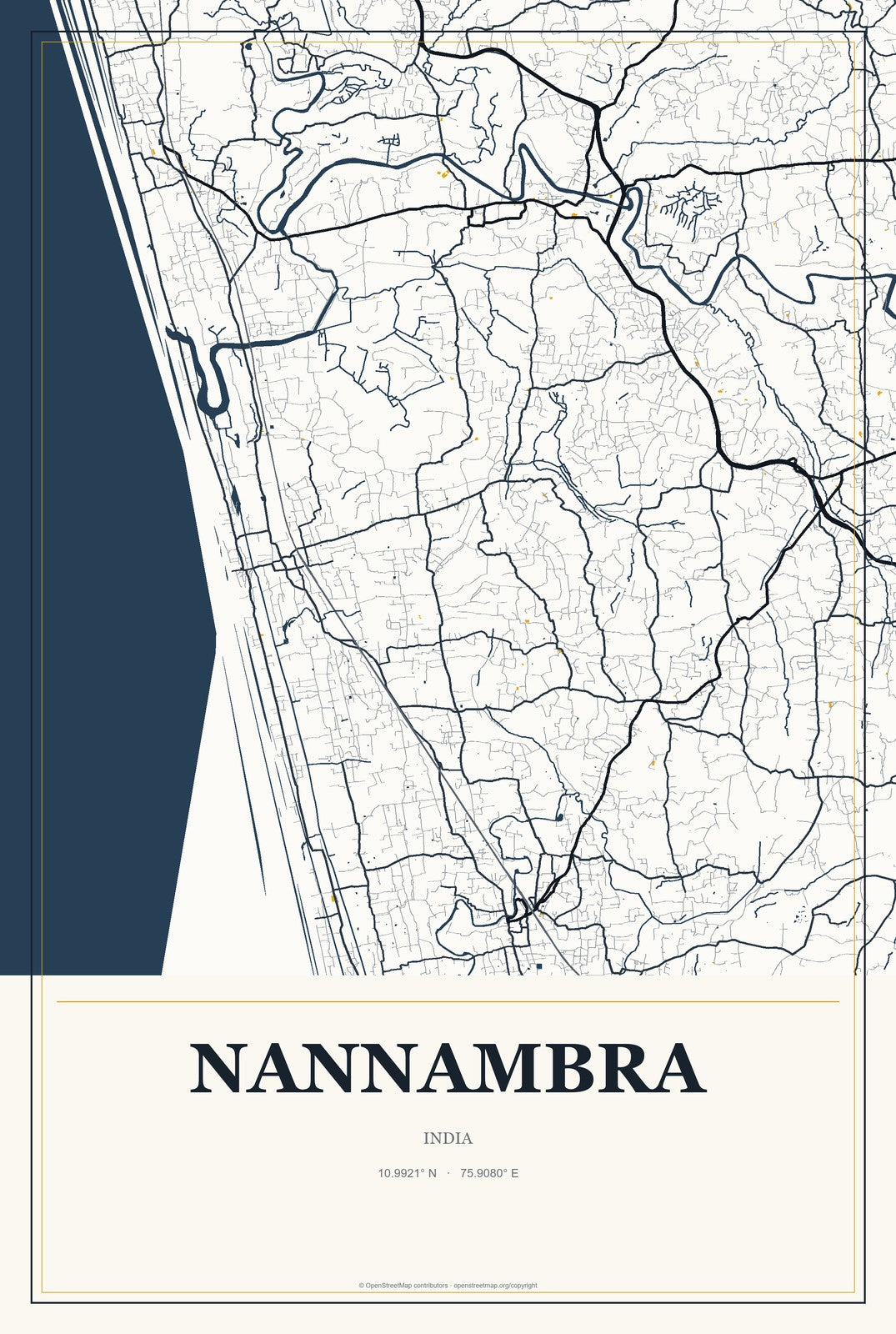 Nannambra, India City Map Aluminum Sign in Citrine Modern style