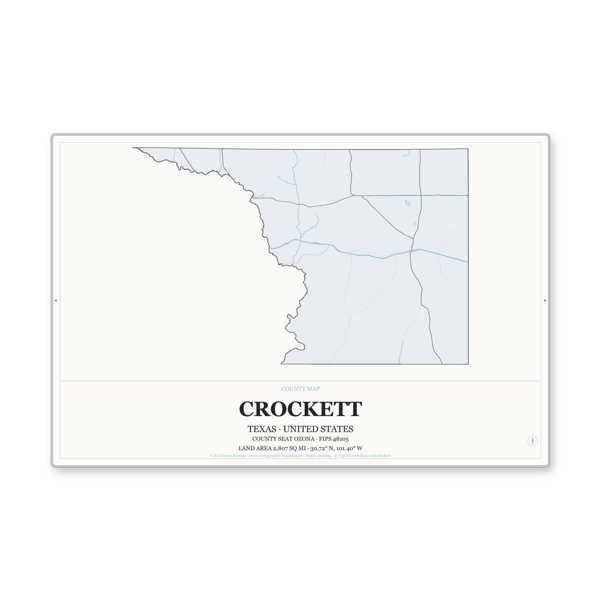 Crockett County, Texas Map Aluminum Sign in Gallery Air style