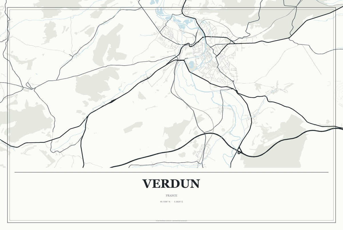 Verdun, France City Map Aluminum Sign in Gallery Air style