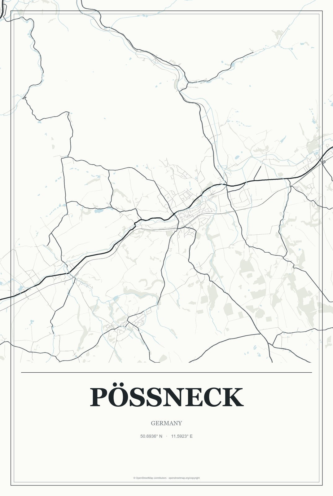 Pößneck, Germany City Map Aluminum Sign in Gallery Air style