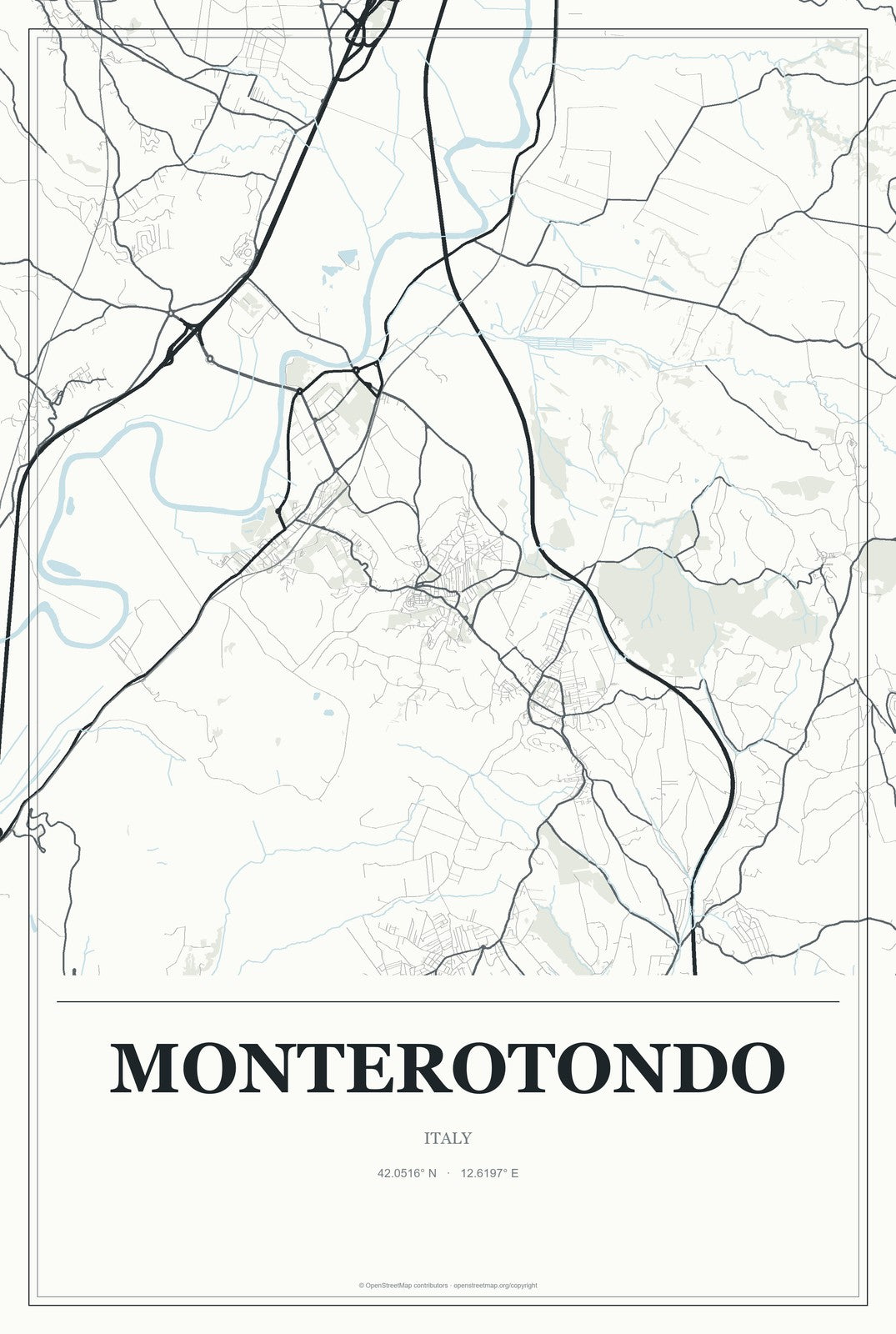 Monterotondo, Italy City Map Aluminum Sign in Gallery Air style
