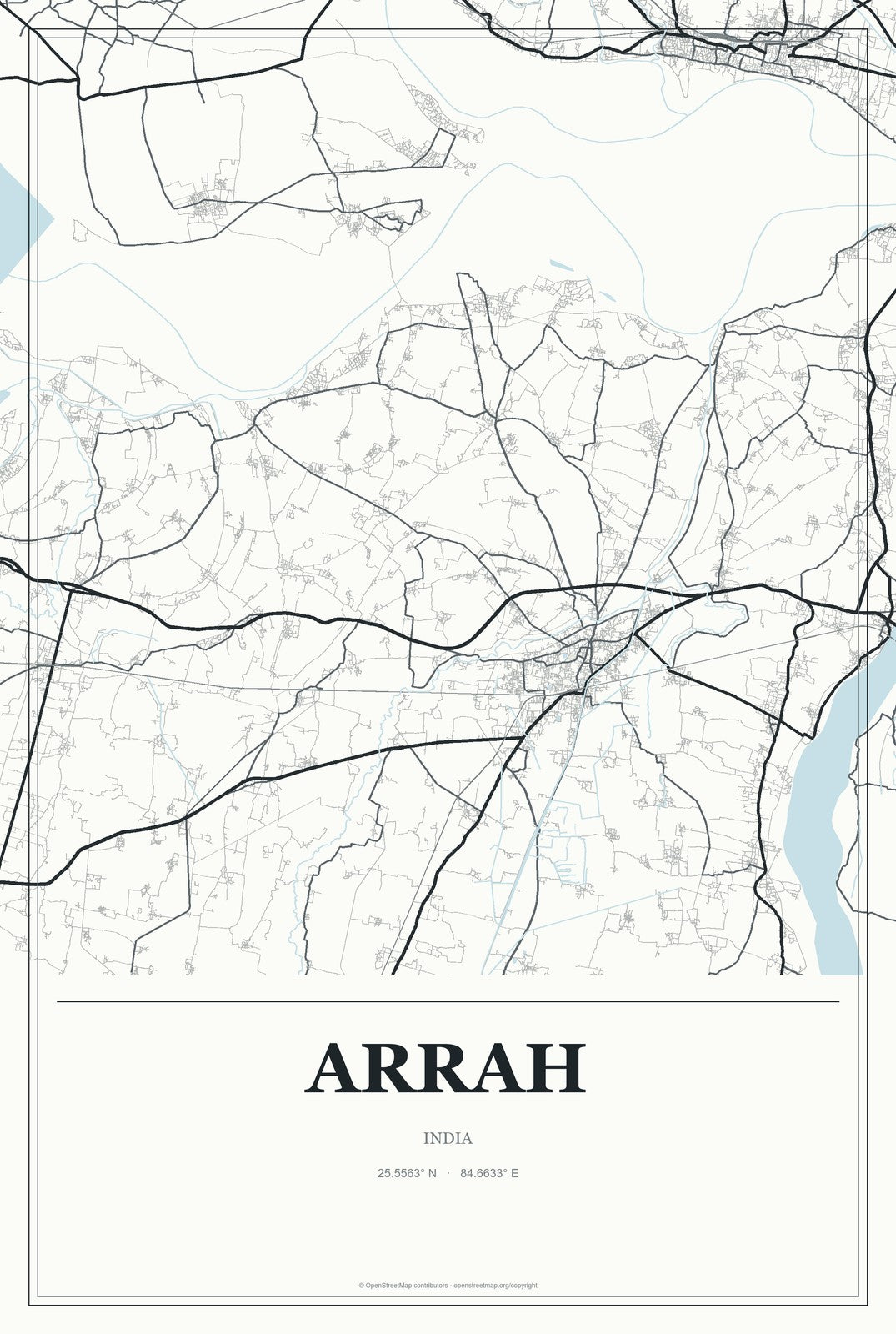 Arrah, India City Map Aluminum Sign in Gallery Air style