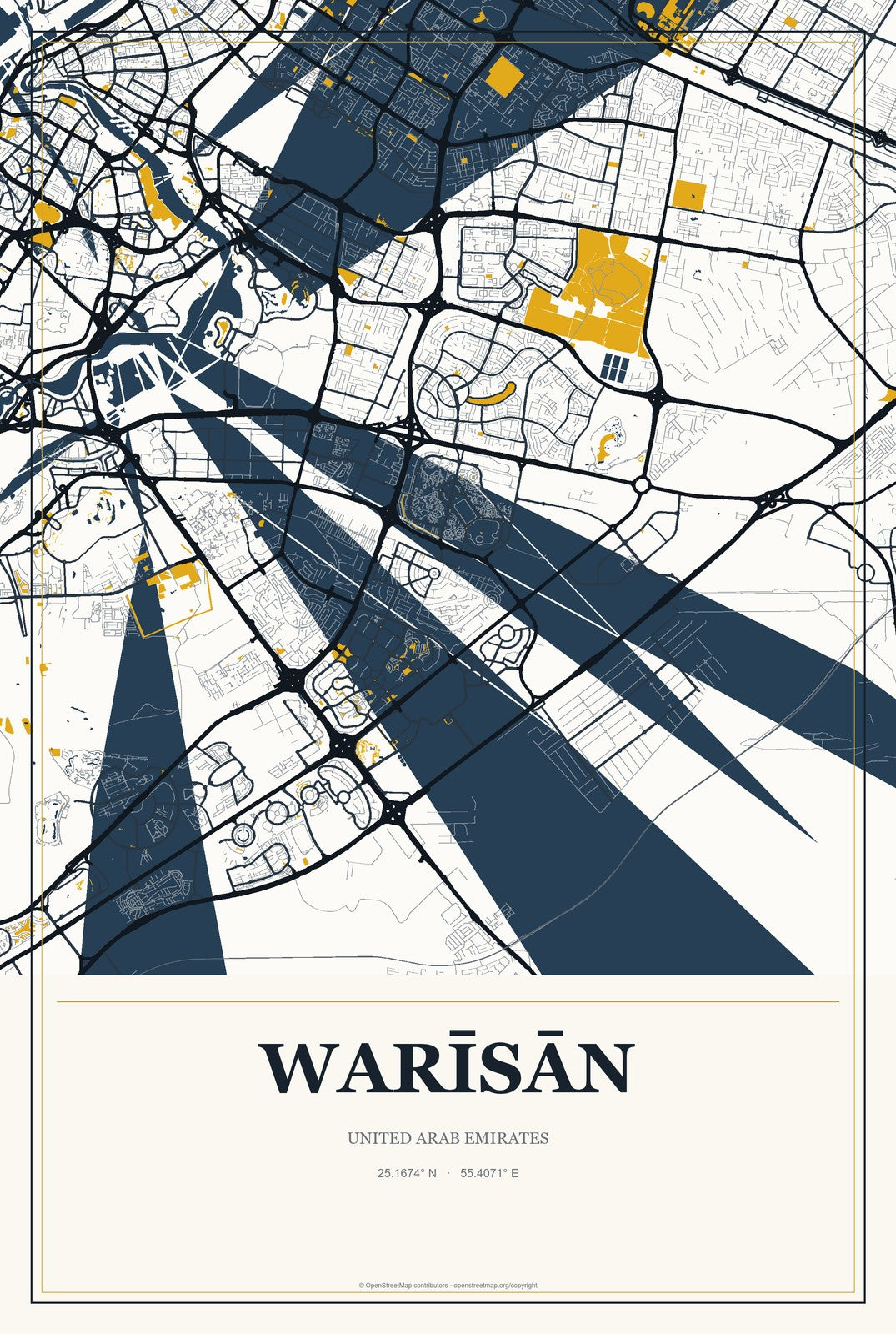 Warīsān, United Arab Emirates City Map Aluminum Sign in Citrine Modern style