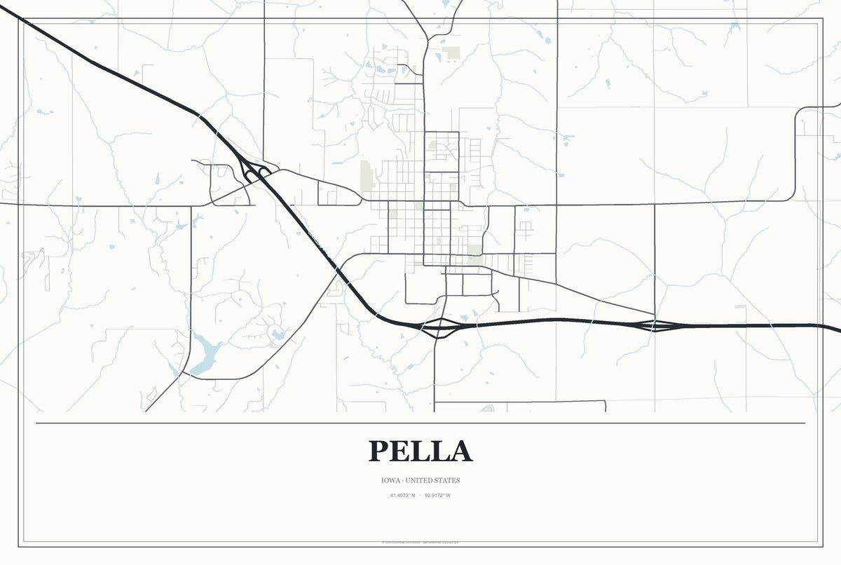Pella, Iowa City Map Aluminum Sign in Gallery Air style