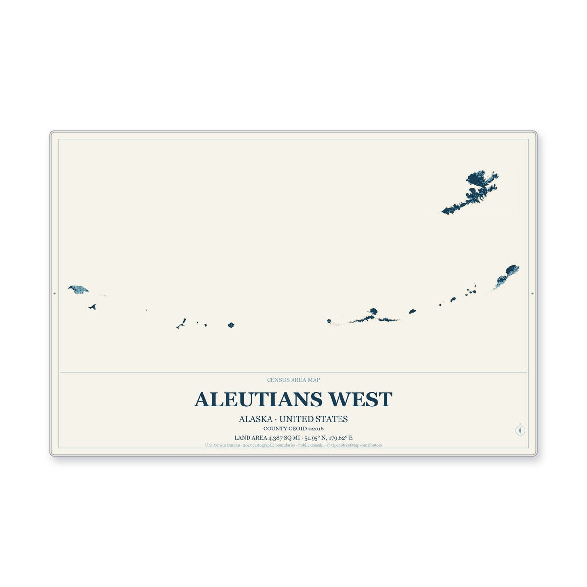 Aleutians West Census Area, Alaska Map Aluminum Sign in Coastal Cutout style