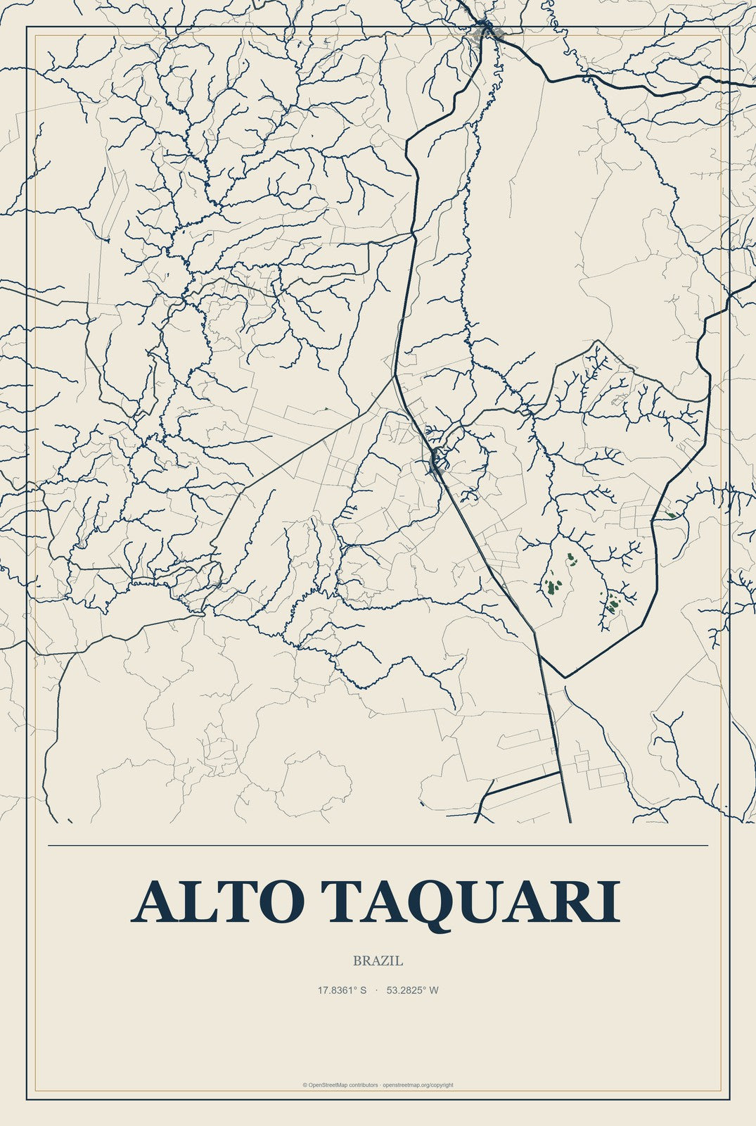 Alto Taquari, Brazil City Map Aluminum Sign in Coastal Cutout style