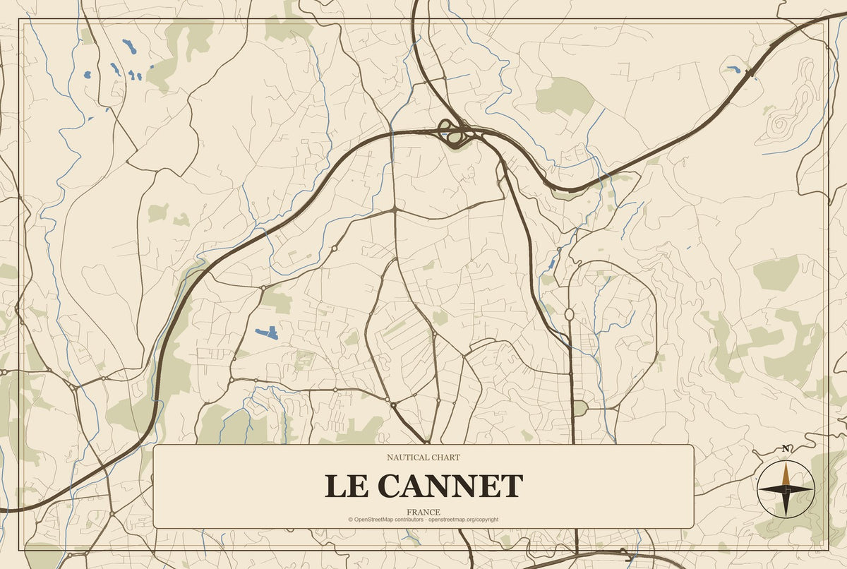 Le Cannet, France City Map Aluminum Sign in Heritage Nautical style