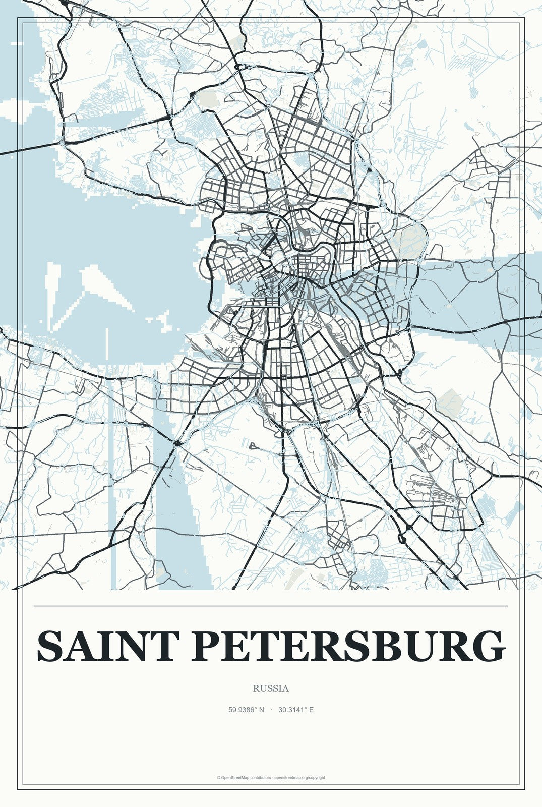Saint Petersburg, Russia City Map Aluminum Sign in Gallery Air style