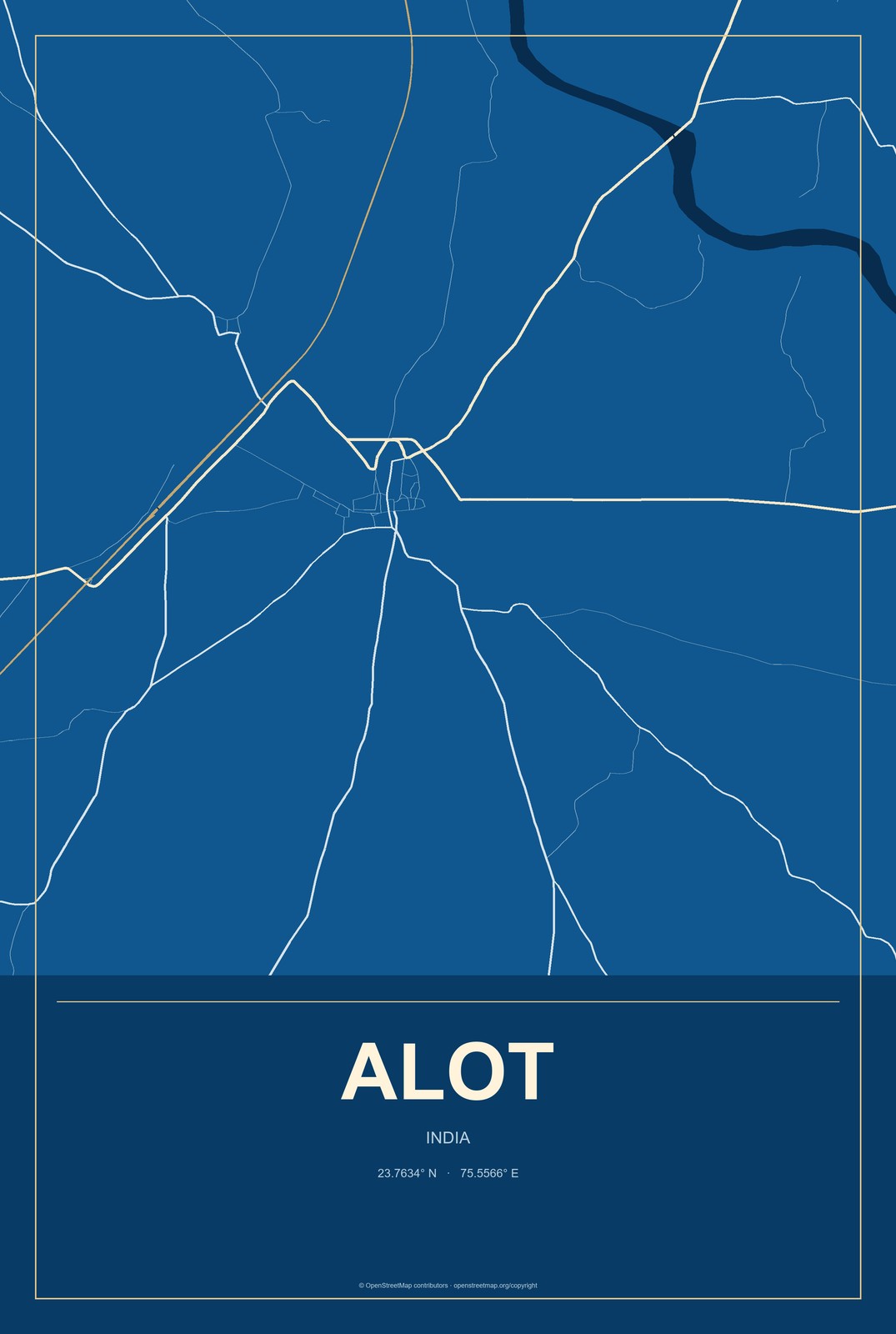 Alot, India City Map Aluminum Sign in Harbor Cobalt style