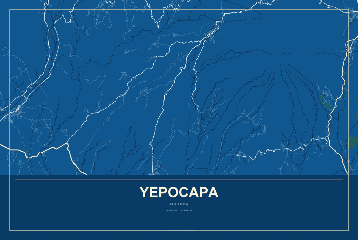 Yepocapa, Guatemala City Map Aluminum Sign in Harbor Cobalt style