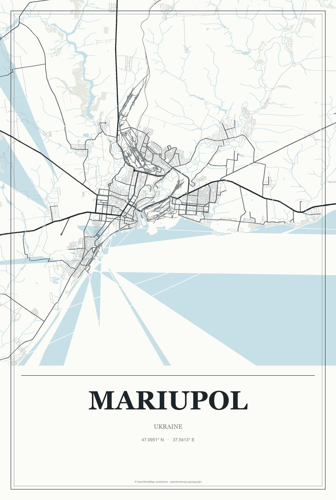 Mariupol, Ukraine City Map Aluminum Sign in Gallery Air style